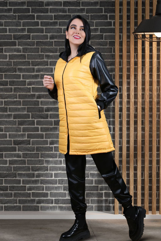 سفارش و خرید اینترنتی کاپشن زنانه آستین چرم کد 6043