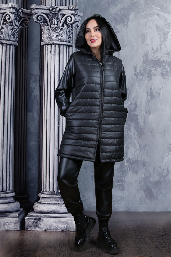 خرید و مشاهده قیمت کاپشن زنانه آستین چرم کد 6043