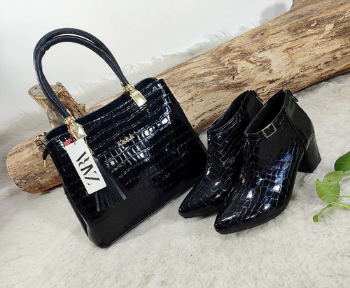 خرید ست نیم بوت و کیف نیم بوت مدل ورنی سنگی کد 99945