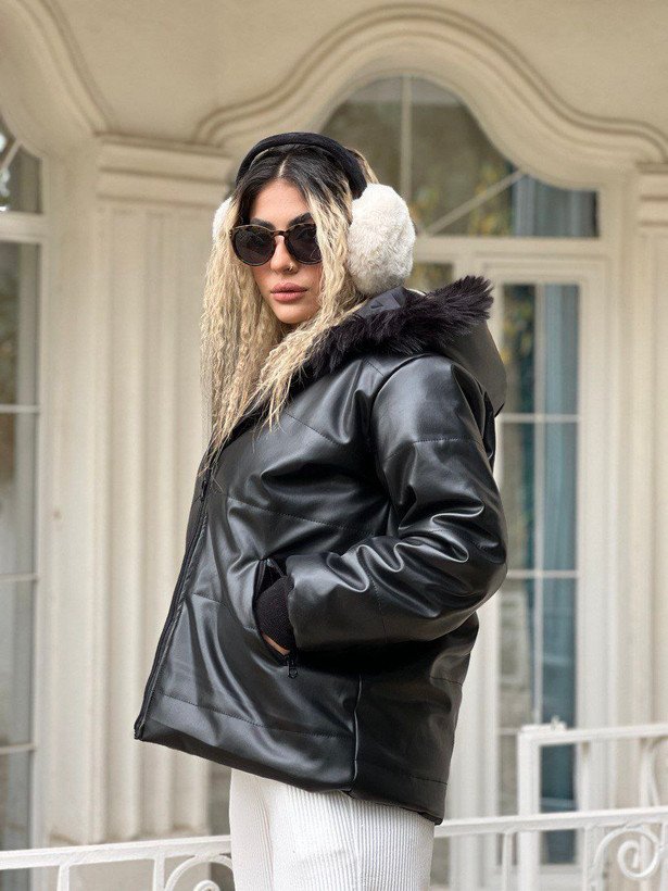 مشاهده قیمت و سفارش اینترنتی کاپشن چرم خزدار جیب زیپی کد 9703