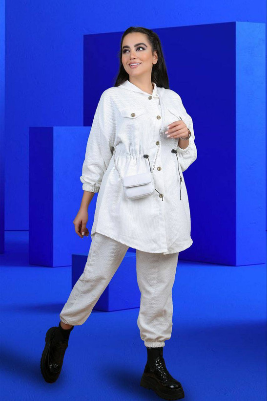 خرید اینترنتی و آنلاین مانتو شلوار مخمل کبریتی کد 9343