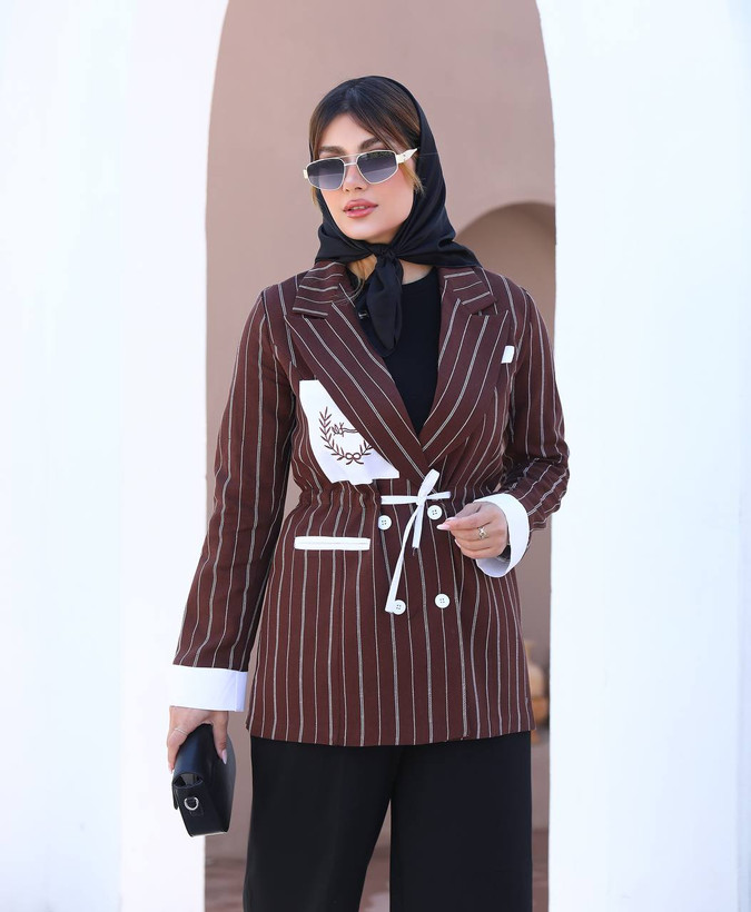 خرید آنلاین مانتو دیپلمات جیب گلدوزی مزون دوزی کد ۳۲۹۰