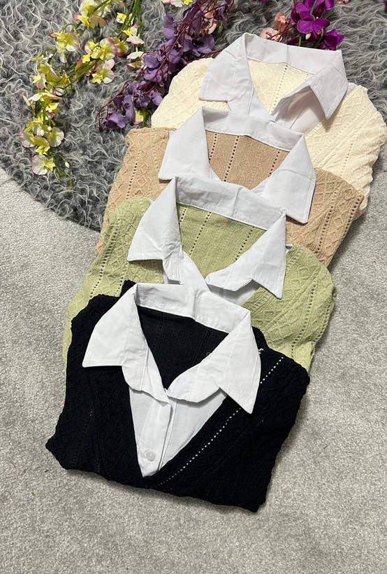 مشاهده قیمت و سفارش شومیز یقه سفید کد 100519