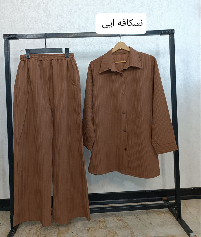 خرید اینترنتی ست دو تیکه شومیز شلوار دکمه چوبی مدل عسل کد 87137