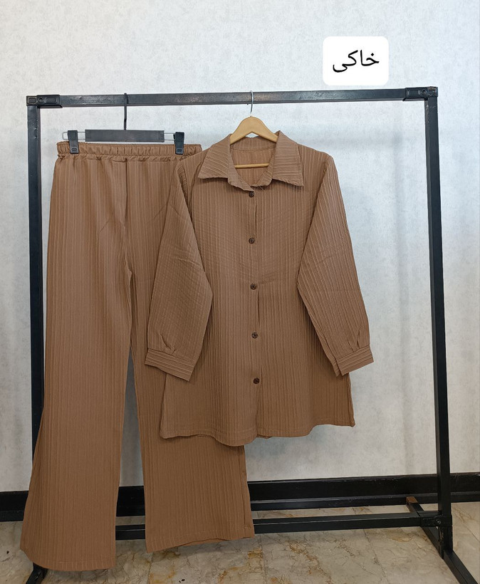 سفارش و مشاهده قیمت ست دو تیکه شومیز شلوار دکمه چوبی مدل عسل کد 87137