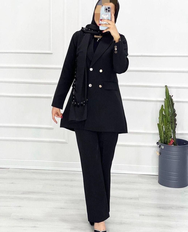 خرید اینترنتی و آنلاین کت و شلوار نگین مشکی 74033