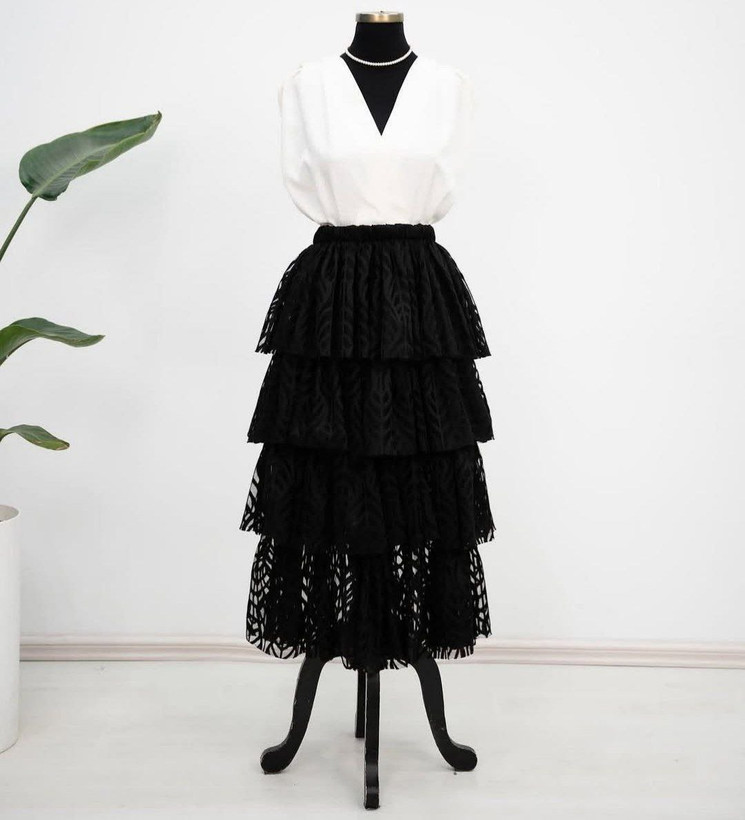 خرید و فروش آنلاین دامن مجلسی طبقه ای گیپور 37053