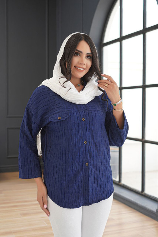 خرید اینترنتی و آنلاین شومیز مانتویی راه راه مخملی 92218