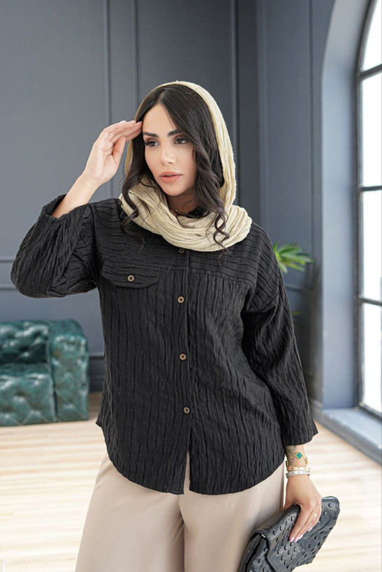 خرید اینترنتی شومیز مانتویی راه راه مخملی 92218