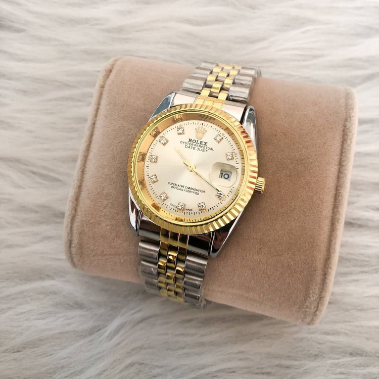 خرید اینترنتی ست لاکچری ساعت رولکس بند استیل دو رنگ کد 369157