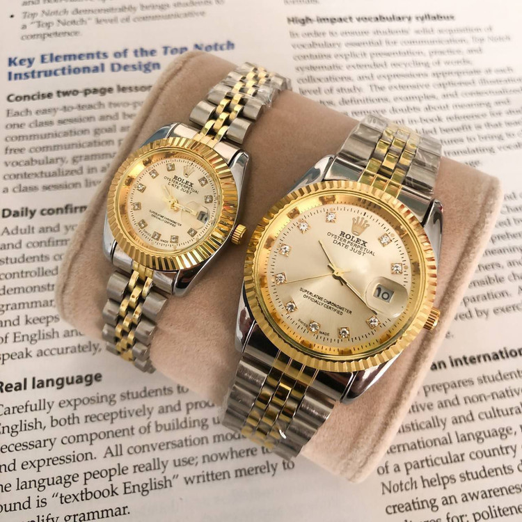 سفارش اینترنتی ست لاکچری ساعت رولکس بند استیل دو رنگ کد 369157