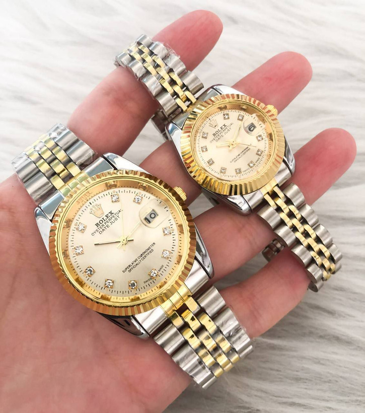 خرید آنلاین ست لاکچری ساعت رولکس بند استیل دو رنگ کد 369157