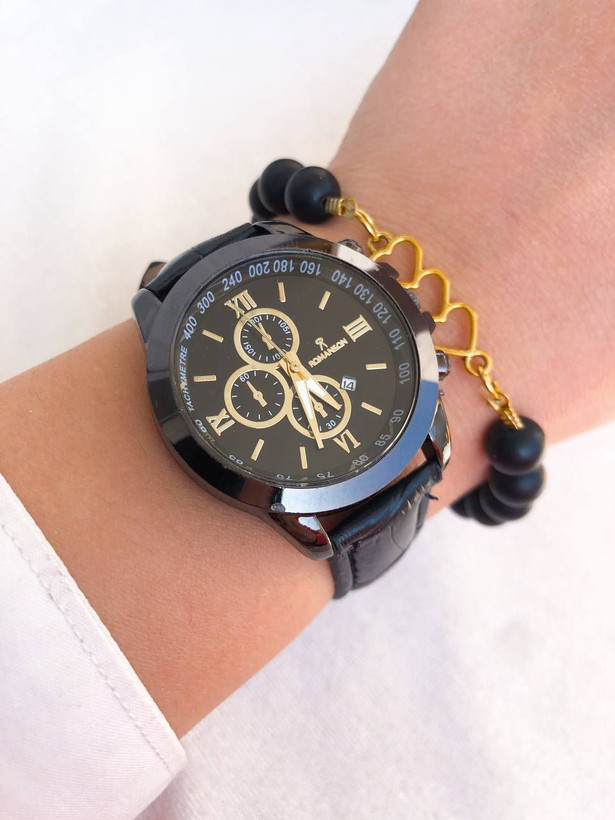 سساعت زنانه رومانسون بند چرم مشکی کد 369397فارش