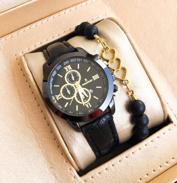 خرید آساعت زنانه رومانسون بند چرم مشکی کد 369397نلاین