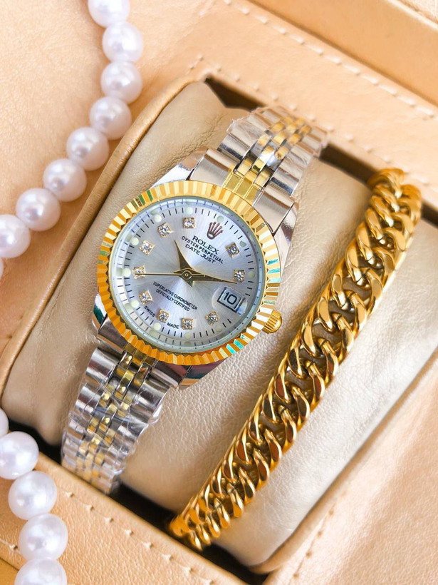 سفارش ست ساعت رولکس زنانه به همراه دستبند استیل کد 369273