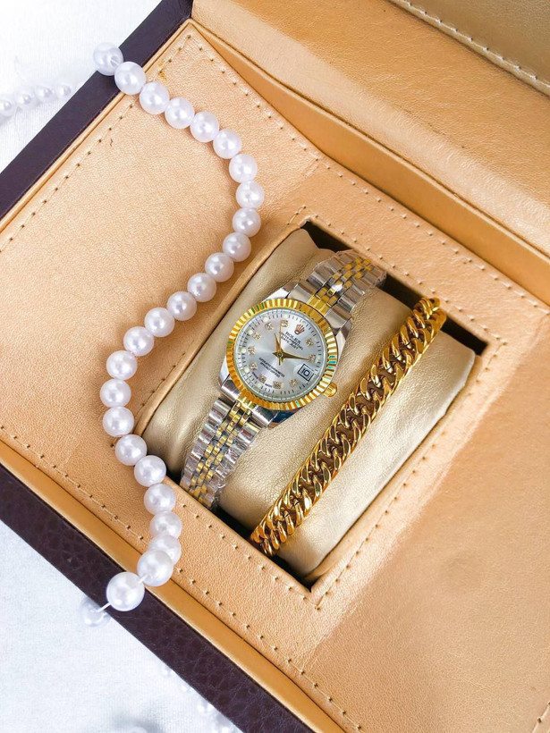 ست ساعت رولکس زنانه به همراه دستبند استیل کد 369273سفارش اینترنتی