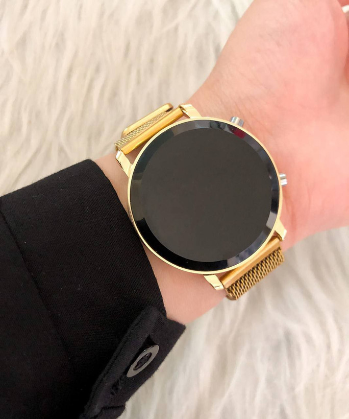 خرید اینترنتی ساعت LED مگنتی +نیم ست+دستبند حدید طلایی همراه با حلقه کد369129