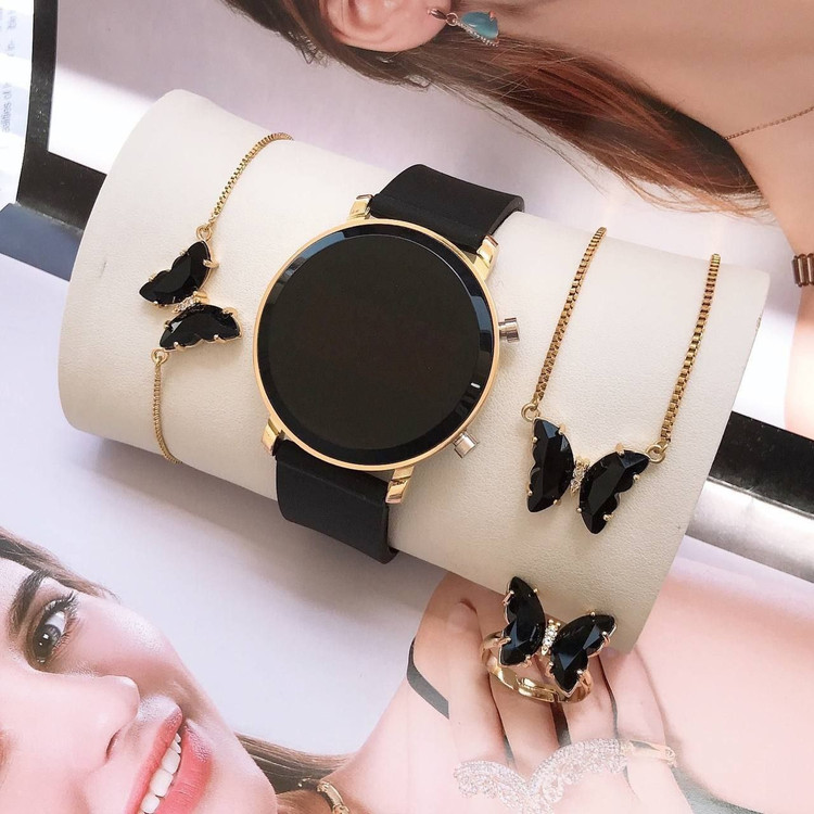 سفارش ساعت LED مگنتی +نیم ست+دستبند حدید طلایی همراه با حلقه کد369129