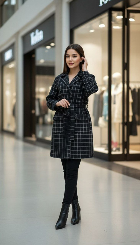 سفارش مانتو کتی چهارخونه پاییزه کد 37185