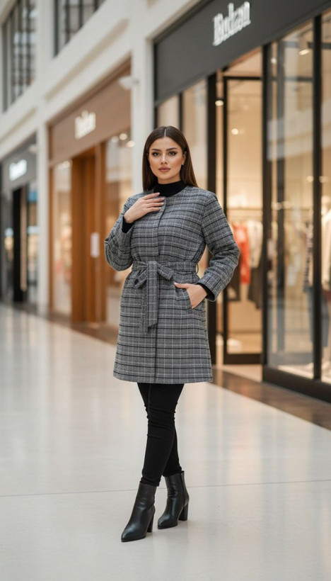 خرید مانتو کتی چهارخونه پاییزه کد 37185