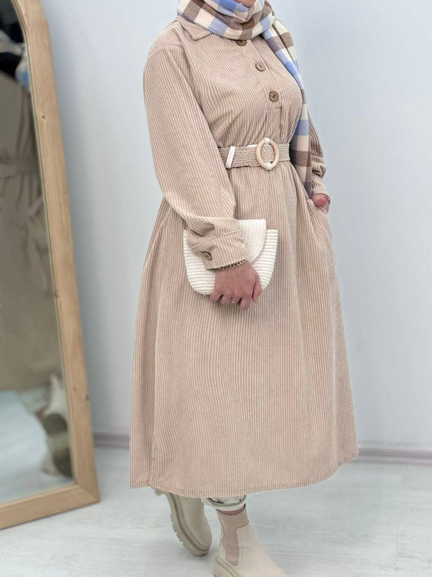 خرید آنلاین کفتان مخمل کبریتی کمربندار ناینا کد 94633