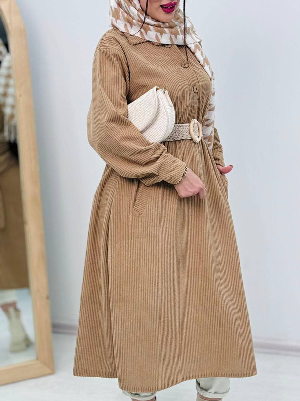 خرید کفتان مخمل کبریتی کمربندار ناینا کد 94633