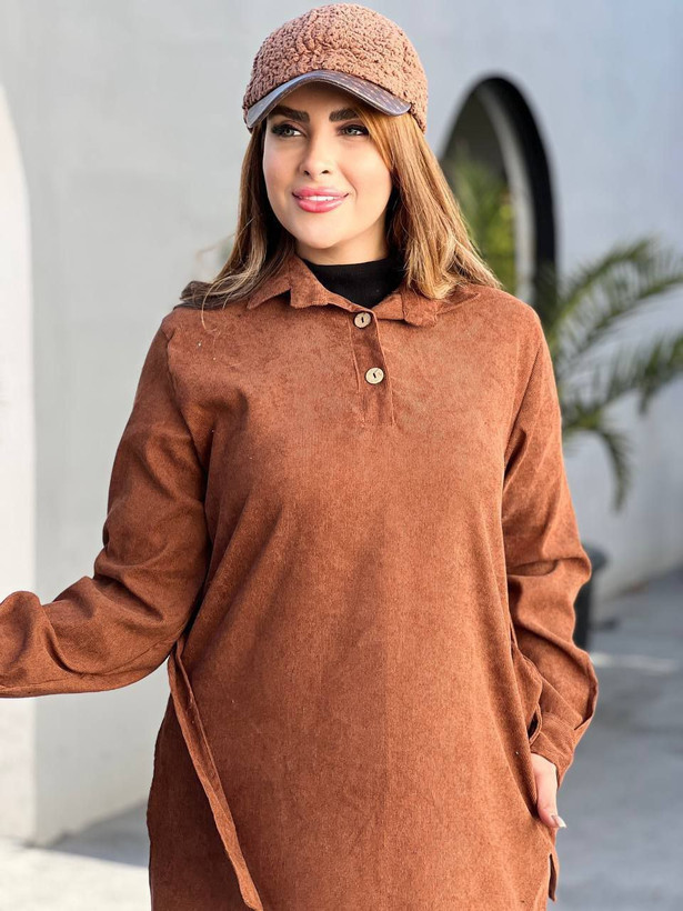 سفارش اینترنتی کفتان مخمل کبریتی کمربندار ناینا کد 94633