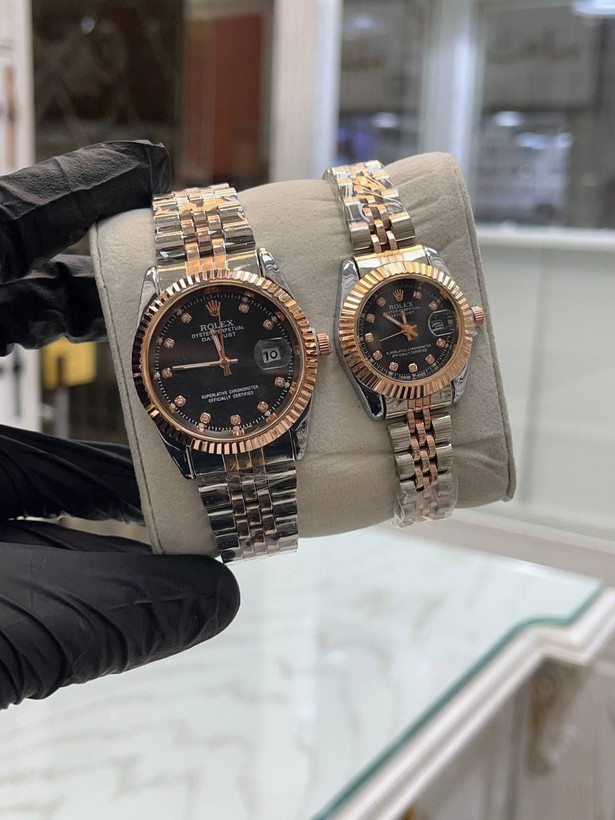 خرید ست ساعت رولکس بند استیل دورنگ رزگلد کد 369293