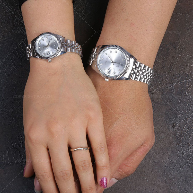 خرید اینترنتی ست ساعت رولکس بند استیل نقرهای کد 369228
