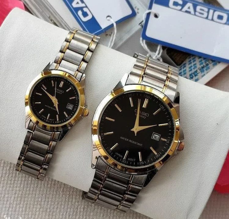 خرید اینترنتی ست ساعت زنانه و مردانه کاسیو بند استیل کد 369537