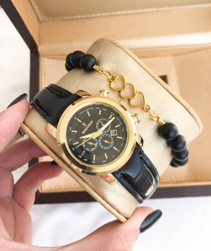 خرید اینترنتی ساعت بند چرم مشکی رومانسون کد 369396