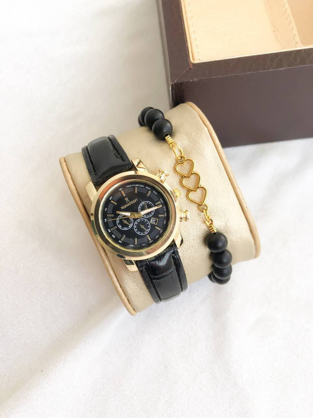 خرید ساعت بند چرم مشکی رومانسون کد 369396