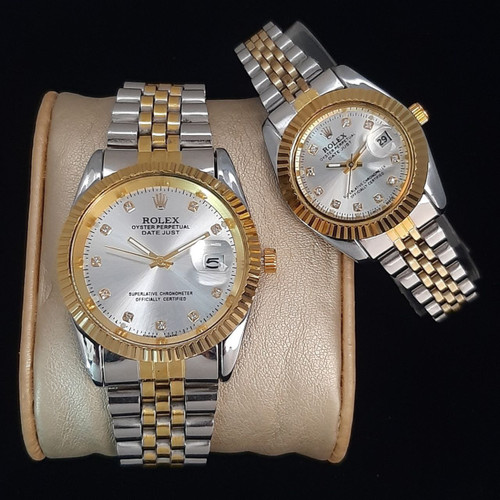 سفارش ست ساعت رولکس بند استیل دورنگ کد 369013