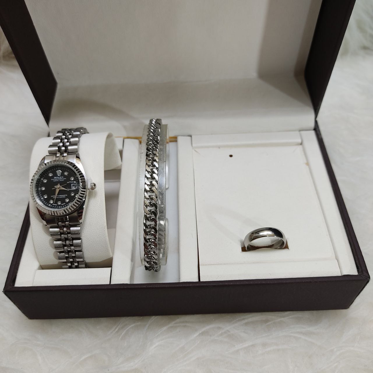 خرید ست ساعت دستبند و حلقه زنانه رولکس کد 369333