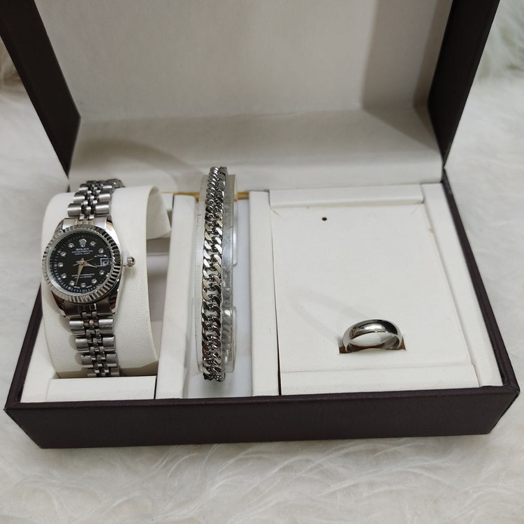 خرید ست ساعت دستبند و حلقه زنانه رولکس کد 369333