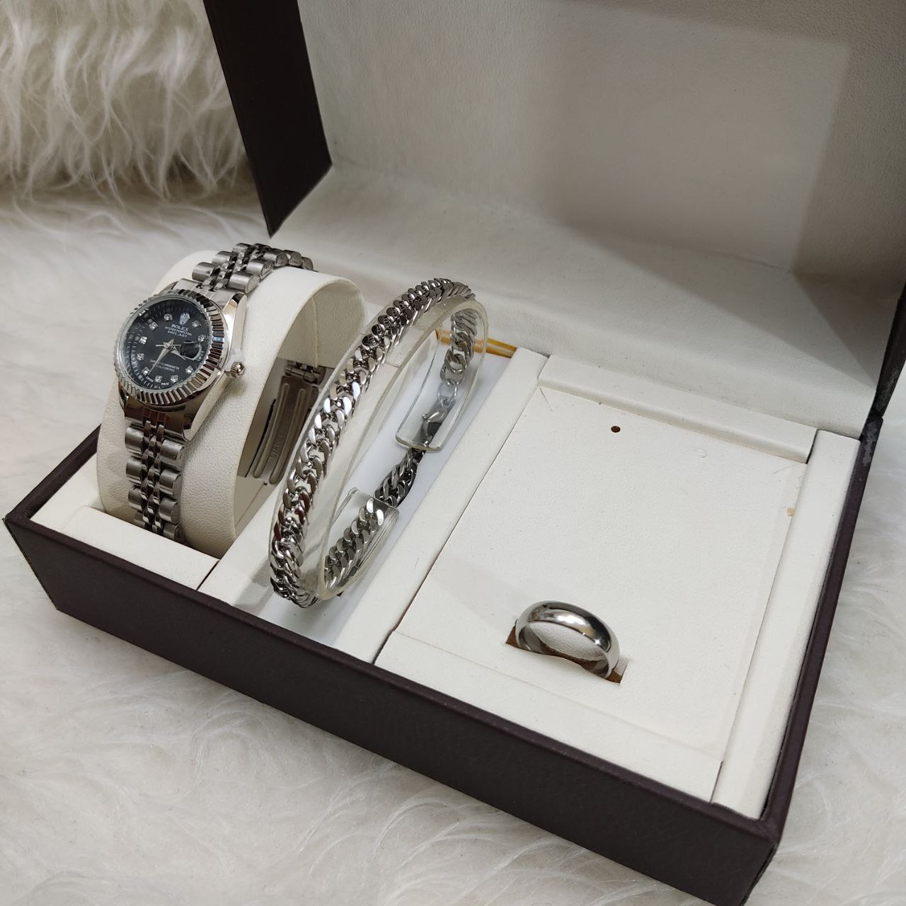 خرید اینترنتی ست ساعت دستبند و حلقه زنانه رولکس کد 369333