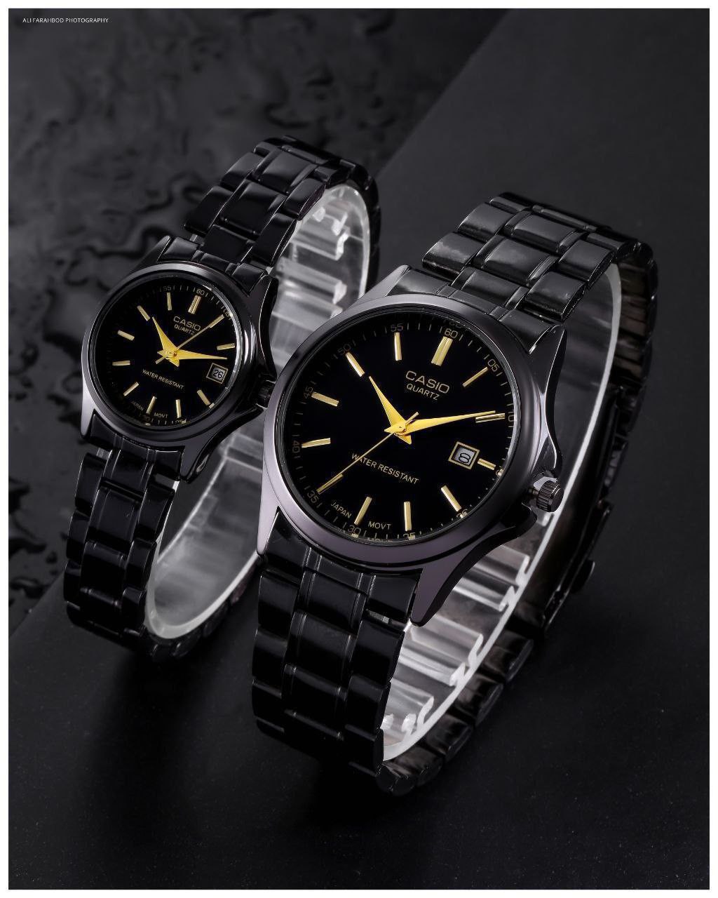 مشاهده قیمت ست ساعت کاسیو بند استیل مشکی کد 369357