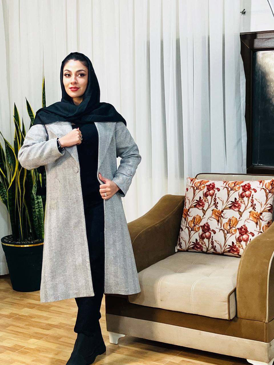 خرید آنلاین پالتو جناغی آستردار یقه انگلیسی کد 75661