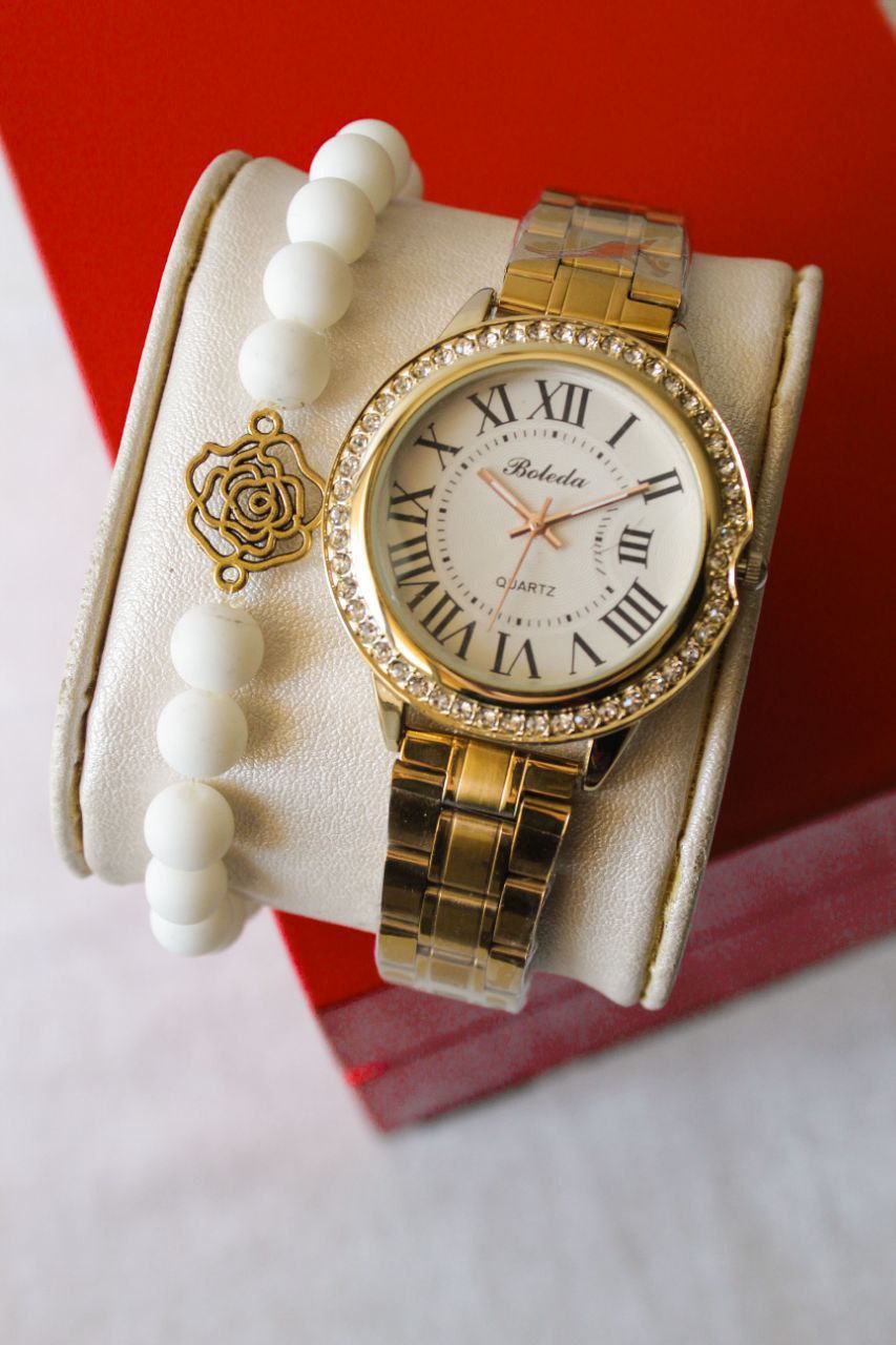 خرید اینترنتی ساعت زنانه بند استیل طلایی مارک بلدا کد 369237