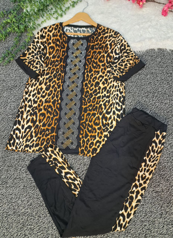 خرید ست تیشرت شلوار وسط نگینی کد 7826