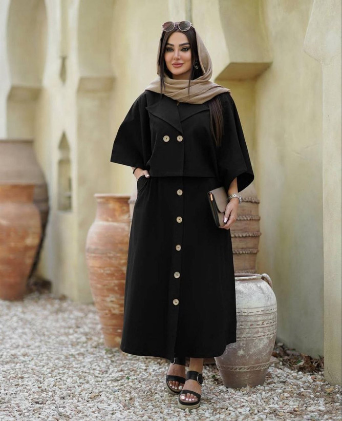 خرید آنلاین ست دو تیکه شنل و دامن فریال کد 37091