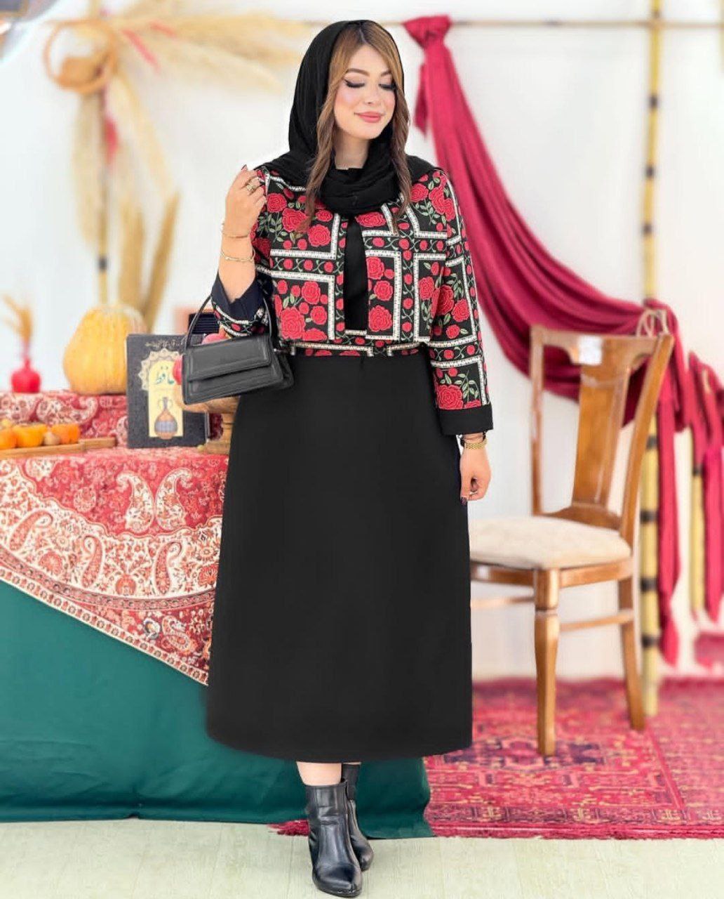 خرید ست کت و سارافون یلدایی ساناز کد 47679