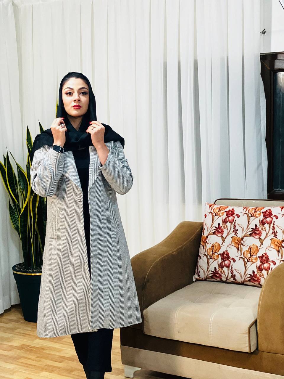 خرید آنلاین پالتو جناغی آستردار یقه انگلیسی کد 75773