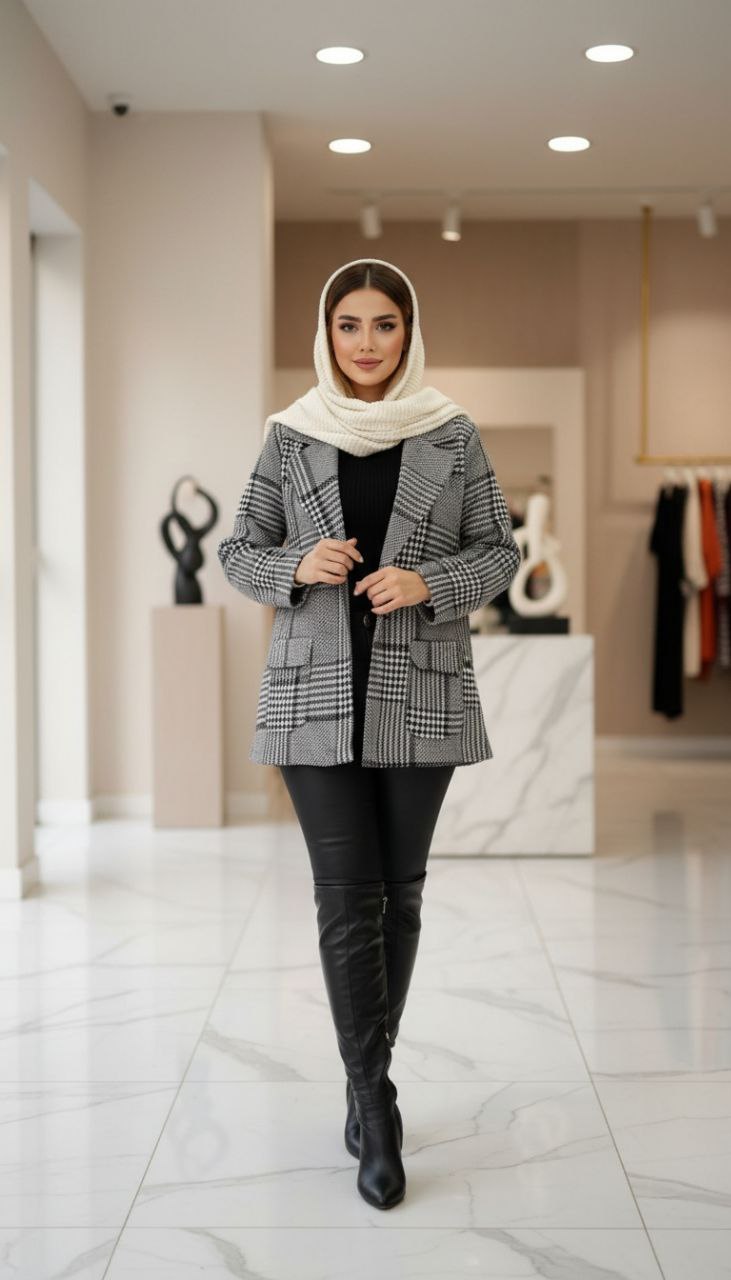 مشاهده قیمت و خرید کت چهارخونه پشمی شیما کد 37299