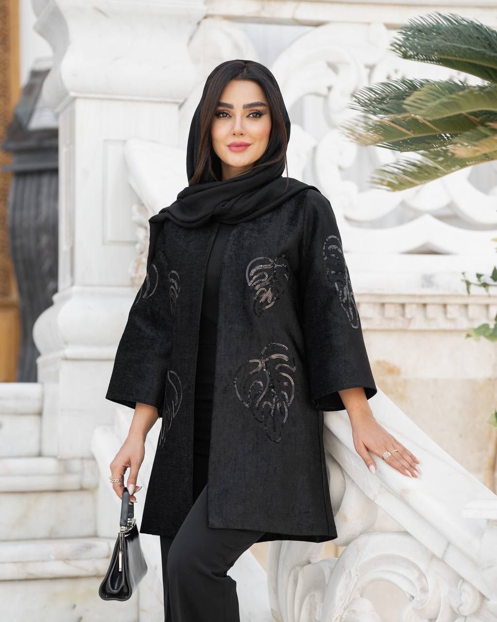 خرید مانتو مخمل برگی کد 43789