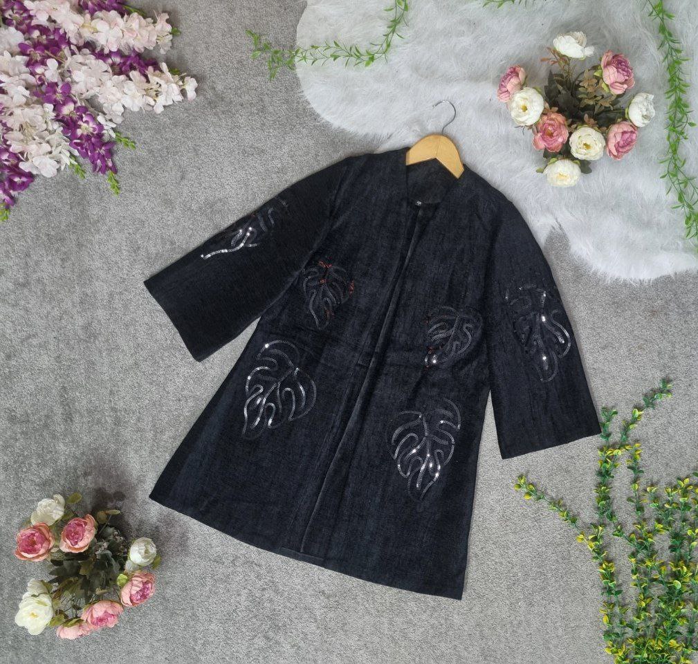 خرید اینترنتی مانتو مخمل برگی کد 43789