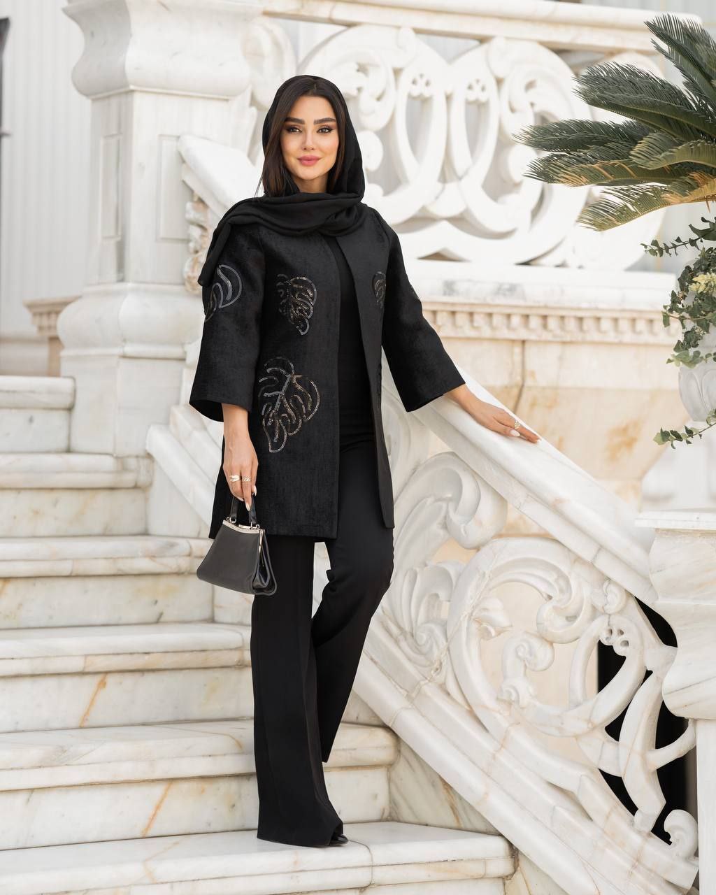 سفارش مانتو مخمل برگی کد 43789