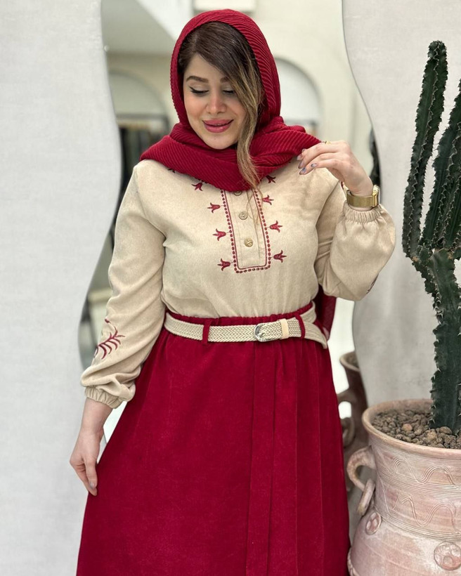 خرید اینترنتی شومیز دامن یلدایی گلدوزی شده کد 52742