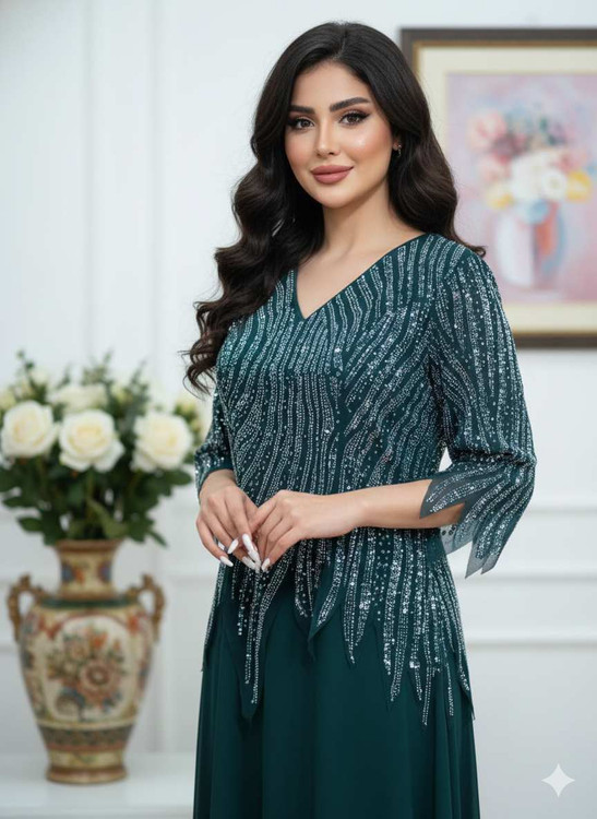 مشاهده قیمت ماکسی نگینی سایز بزرگ دلبر کد 76323