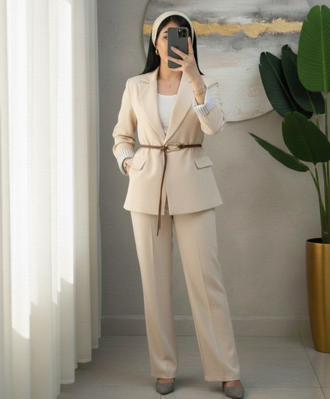 خرید آنلاین کت و شلوار کمربند گره ای نرگس کد 37389